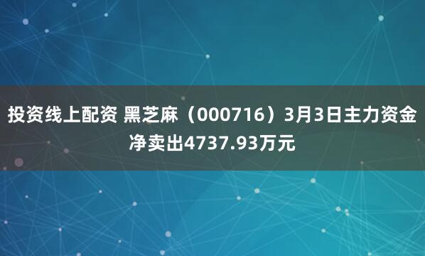 投资线上配资 黑芝麻（000716）3月3日主力资金净卖出4737.93万元