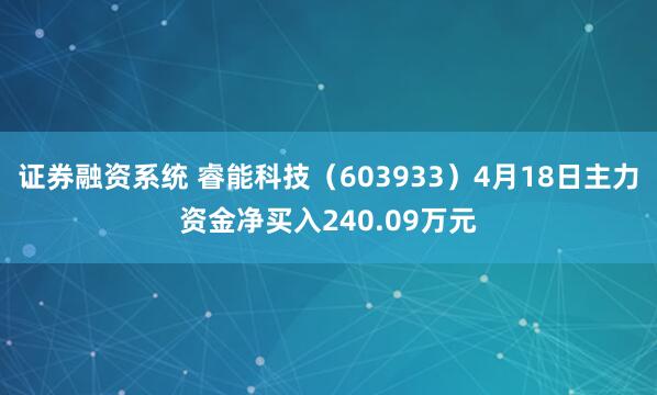 证券融资系统 睿能科技（603933）4月18日主力资金净买入240.09万元