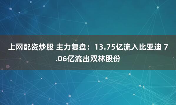 上网配资炒股 主力复盘：13.75亿流入比亚迪 7.06亿流出双林股份