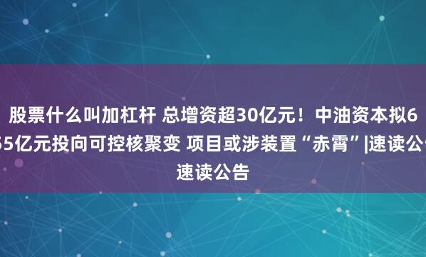 股票什么叫加杠杆 总增资超30亿元！中油资本拟6.55亿元投向可控核聚变 项目或涉装置“赤霄”|速读公告