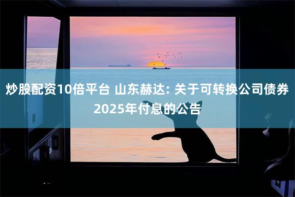 炒股配资10倍平台 山东赫达: 关于可转换公司债券2025年付息的公告